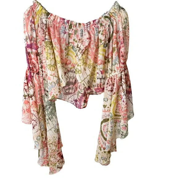 NWT Live 4 Truth Floral Boho Hippie Bell Sleeves Cropped Off Shoulder Flowy XS - Picture 7 of 15